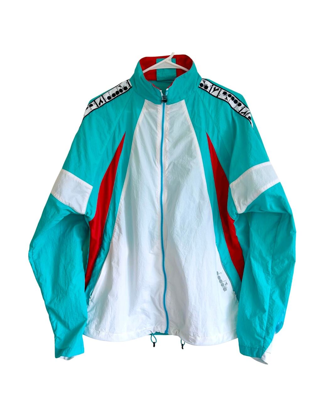 Vintage Diadora Track Jacket Teal White Red Full Zip Windbreaker M 90s‎
